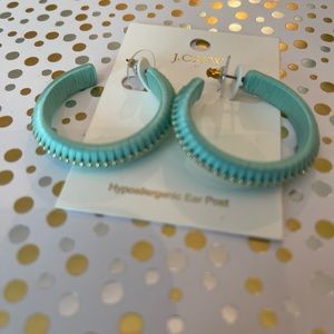 JCrew tourquise raffia wrapped 1.5 inch hoop earrings w/small ball trim. NWT